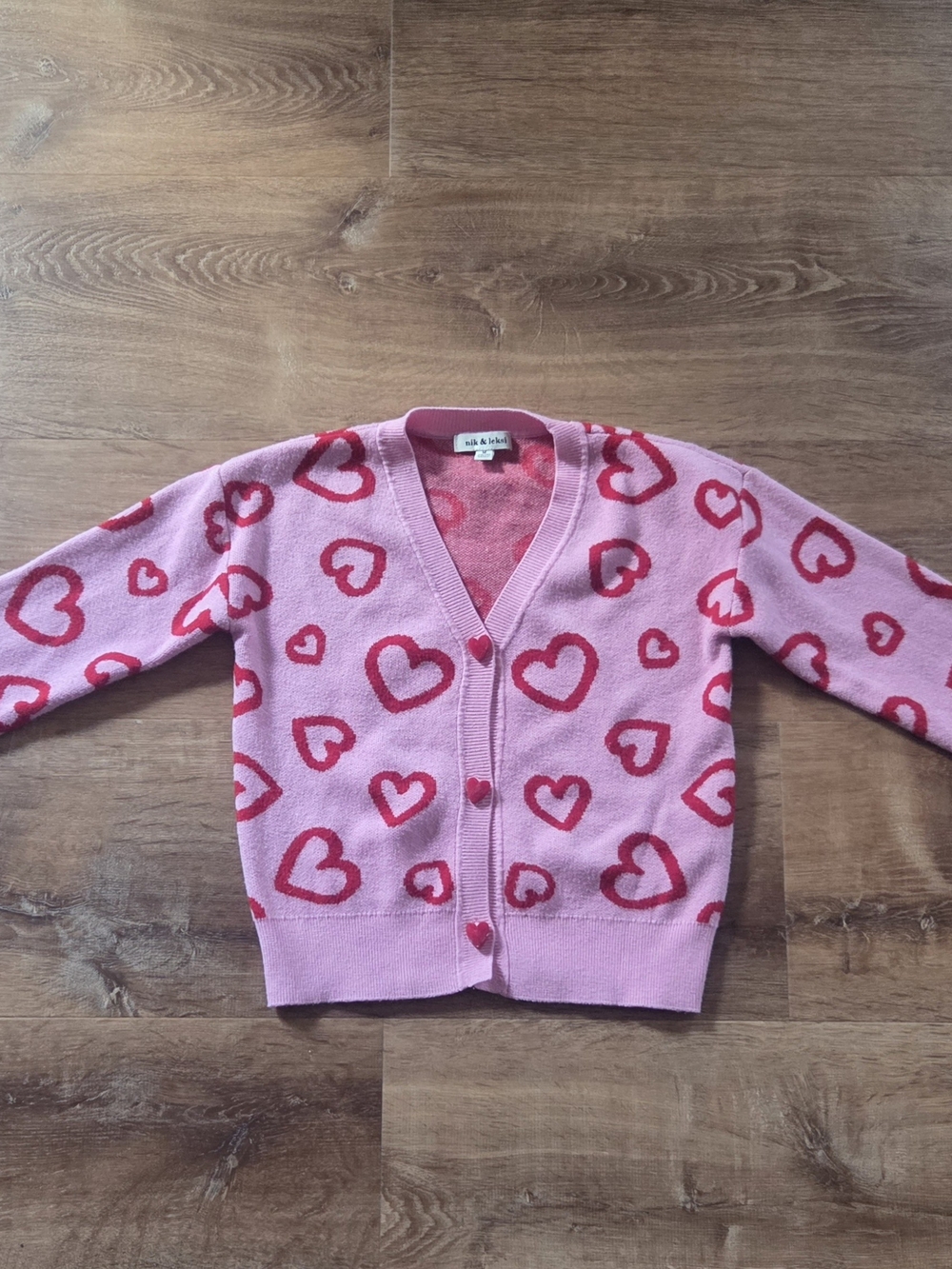 Girls Pink Heart-Print Cardigan Sweater